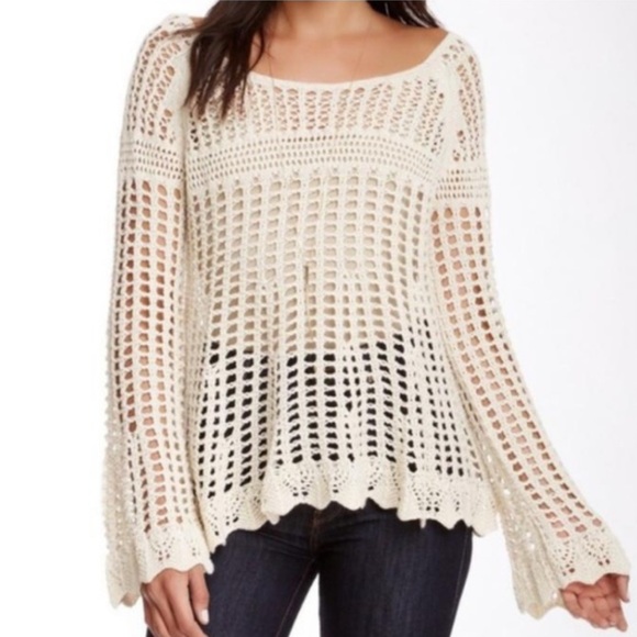 Free People Ivory Lace Scoopneck Sweater - Picture 1 of 3